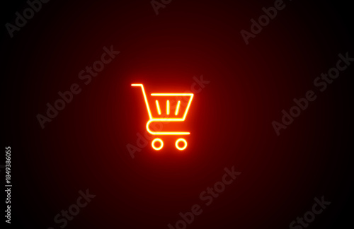 Neon glowing color Shopping cart icon on black background. shopping cart icon with a glowing or neon effect. Neon shopping basket icon. Buying cart. Buying icon. Buy icon basket.