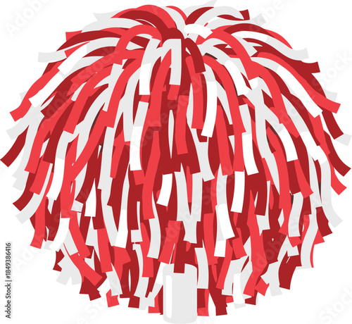 Red and white cheerleader pom-pom for sports and spirit events.