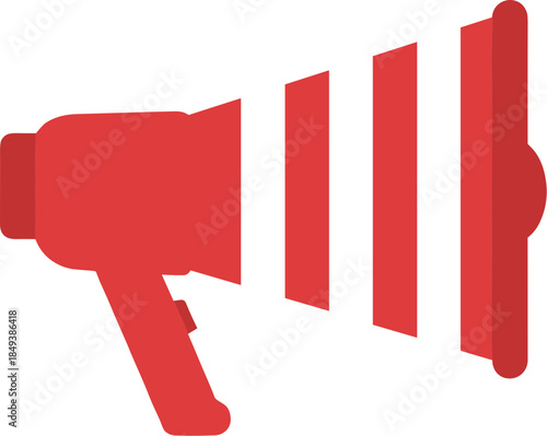 Red megaphone icon emitting sound waves for announcement.