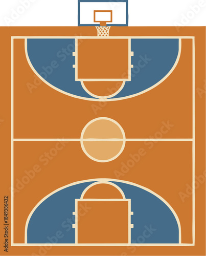 Top-down aerial view of a standard basketball court graphic.