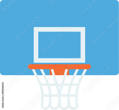 Basketball hoop with blue backboard and orange rim vector illustration.