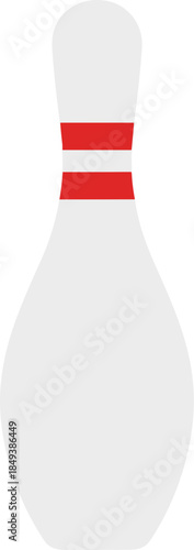 A single white bowling pin with two red stripes isolated on a white background.