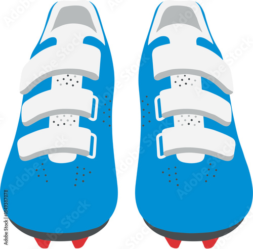A pair of blue cycling shoes with white velcro straps vector illustration.