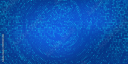 Blue Mathematical Plus Symbols Pattern. Math Design Elements Background. Medical Tech Background. Abstract Digital Circles of Plus Signs. Vector Illustration.