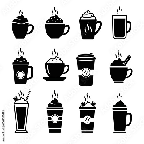Hot Drink Icon Collection Featuring Cups and Mugs