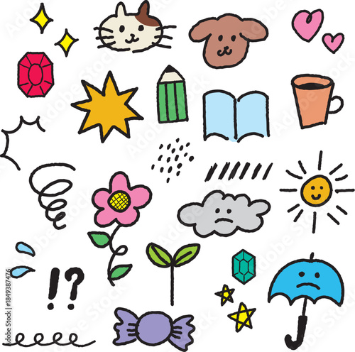 手描き風 かわいいワンポイントモチーフ イラストセット