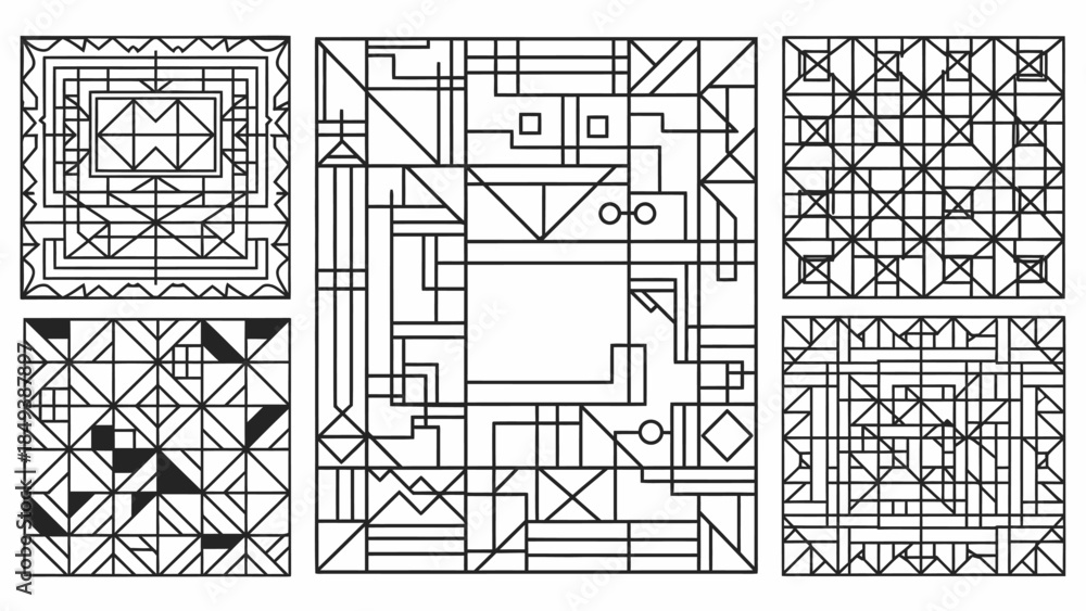 Obraz premium A Collection of Intricate Geometric Patterns and Abstract Designs in Black and White