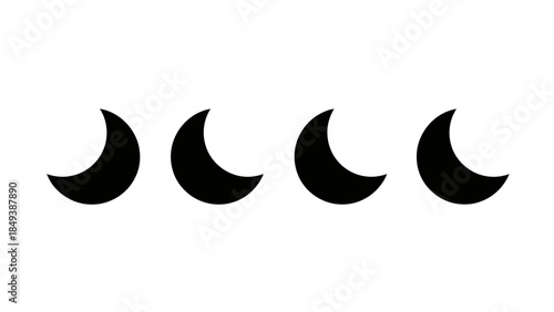 A simple minimalist graphic design of four black crescent moon phases on a white background