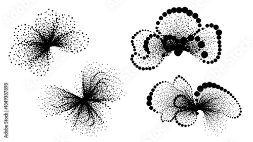 Abstract Black and White Dot Art Butterflies on White Background