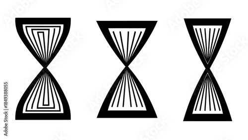 Abstract Hourglass Shapes with Parallel Lines Graphic Design Elements on White Background