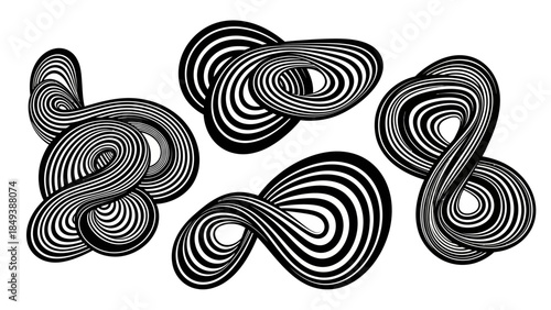 Abstract Op Art Optical Illusion Shapes Black and White Infinite Loops