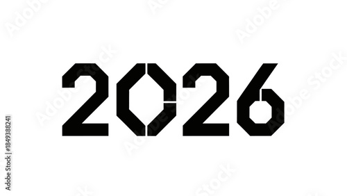 Bold modern stencil font numbers 2026 isolated on white background graphic