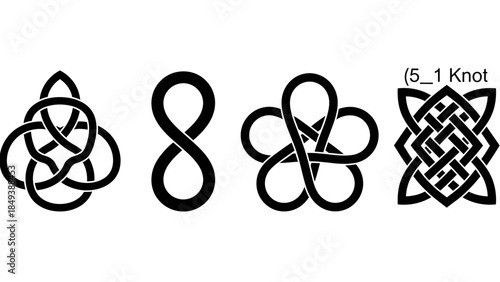 Collection of intricate celtic and infinity knot designs in black and white illustration