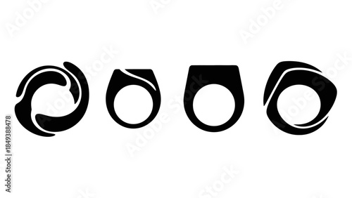 collection of modern abstract geometric rings on white background