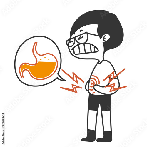 cartoon cute person with stomach acid pain illustration
