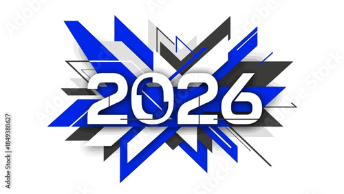 Dynamic 2026 Year Graphic with Sharp Geometric Design Elements and Vibrant Blue Hues