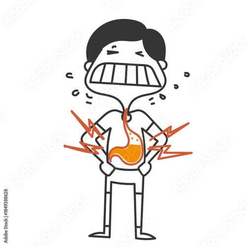 cartoon cute person with stomach acid pain illustration