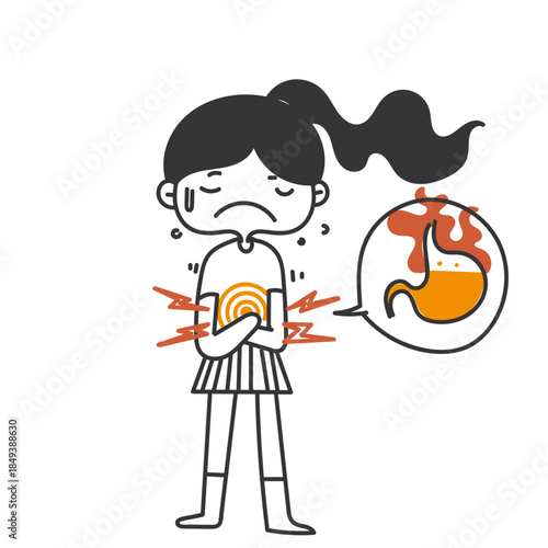 cartoon cute person with stomach acid pain illustration