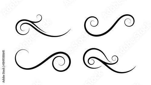 Elegant black swirls and flourishes on a clean white background