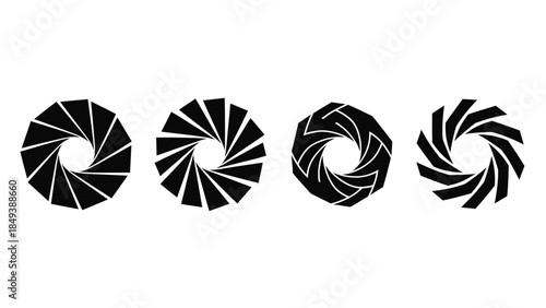 Four Abstract Circular Designs Resembling Camera Apertures Or Swirling Patterns