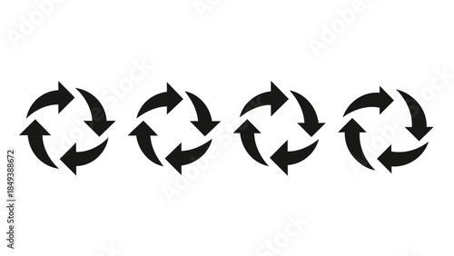 Four black recycle arrows in a circle arrangement on white background