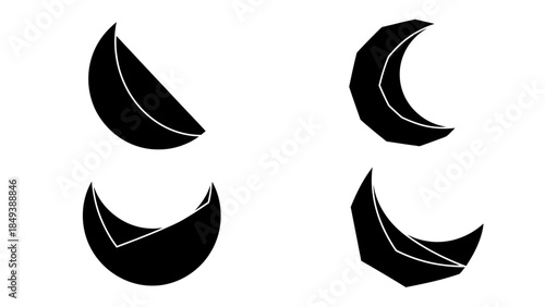 Geometric Crescent Moon Icons Minimalist Abstract Forms Black and White Design