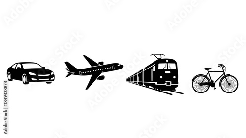 Iconic Silhouettes Representing Diverse Modes of Modern Transportation Systems