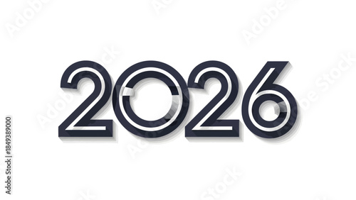 Modern 3d graphic rendering of the year 2026 isolated on a white background