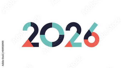 Modern abstract geometric graphic design of the year 2026 with colorful segments