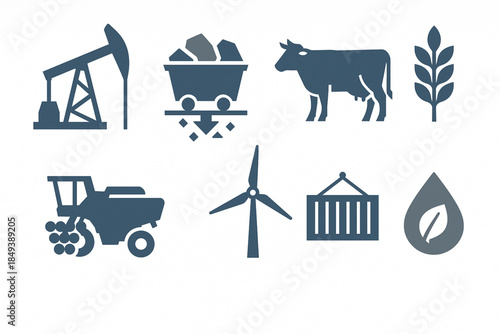Argentina Industry Icon Set with Oil, Lithium, Agriculture and Energy in Flat Vector