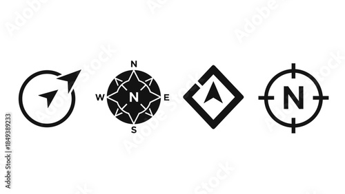 Set of four navigation and directional compass icons on a white background