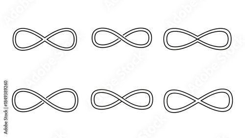 Set of Six Simple Infinity Symbols in a Grid Layout