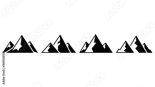 Simple black and white mountain range icon set minimal design great for outdoor adventures and