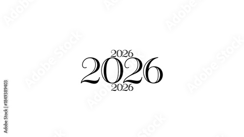 Stylized year 2026 in elegant black font on a white background for creative design