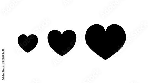 Three black heart icons of varying sizes on a clean white background