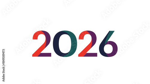 Vibrant colorful typography art of the year 2026 presented in a clean white background setting