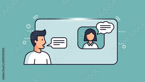 Engaging vector illustration of online communication and virtual chat, showcasing individuals connecting remotely through digital messaging services