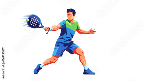 Stylized male padel player hitting a ball with a racket