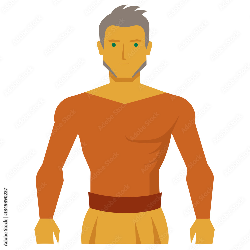 Fototapeta premium Cartoon man in orange shirt and yellow pants standing confidently