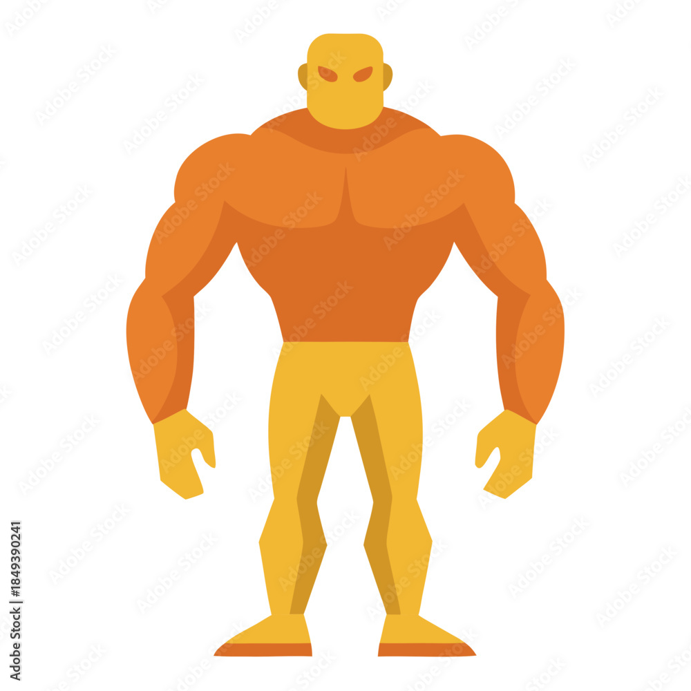 Fototapeta premium Muscular cartoon superhero with orange and yellow colors standing strong