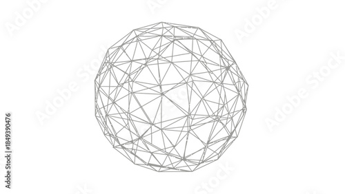 Wireframe sphere model with irregular polygonal surface structure on white background