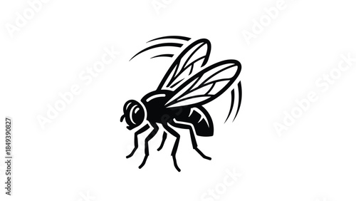Black and white fly insect flying illustration.