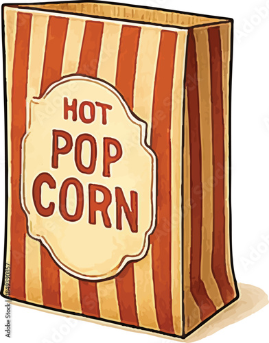 Classic Hot Striped Popcorn Paper Bag Cartoon Vector