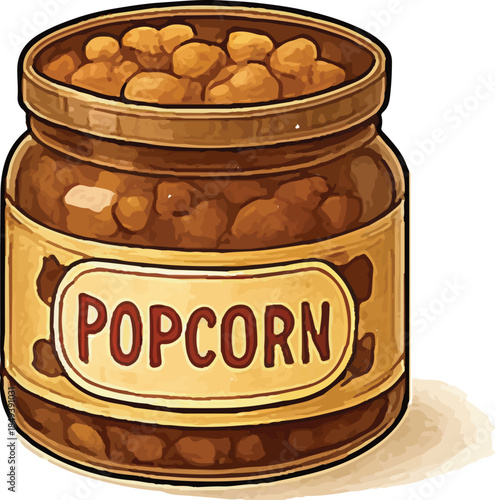 Warm Amber Glass Jar Popcorn Storage Vector Design