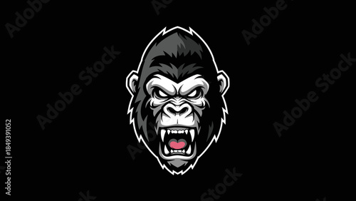 Ferocious Gorilla Head Illustration with Fierce Expression, Symbolizing Strength and Power