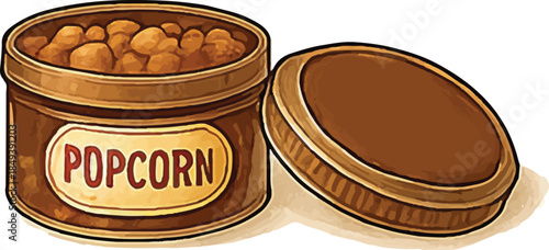 Rustic Open Tin Can Popcorn Lid Vector Illustration