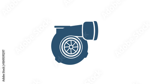 Blue icon of a vehicle turbocharger with white internal wheel details