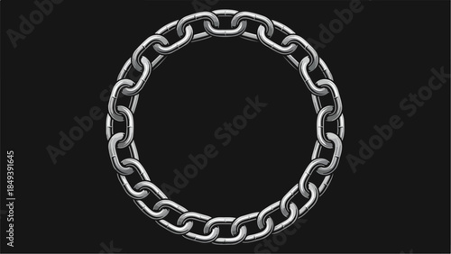 Circular metal chain on a black background symbolizing strength and unity.