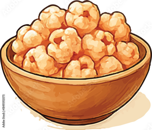 Rustic Wooden Bowl Strawberry Popcorn Heap Vector