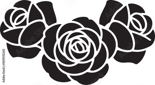 Black and white stylized rose cluster graphic flower